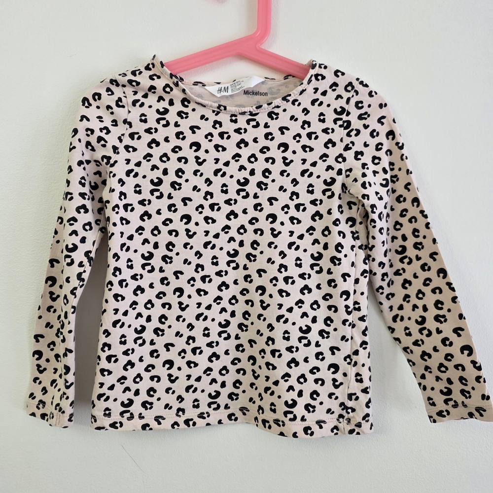 H&M Pink Cream Leopard Print Long Sleeve Tee